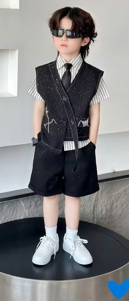 3 PCS set Autumn Spring Boy Retro Stripes TShirt+Pants Shorts+Vest Kid Children baby Gentleman Handsome Streetwear Party Clothes - Image 2