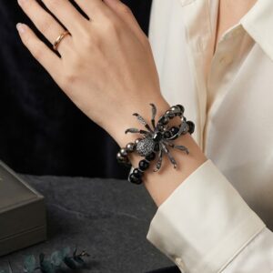 Gothic Black Spider Beads Bracelet for Women Men Unique Spider Web Charm Dark Personality Handmade Jewelry Gifts Accessories