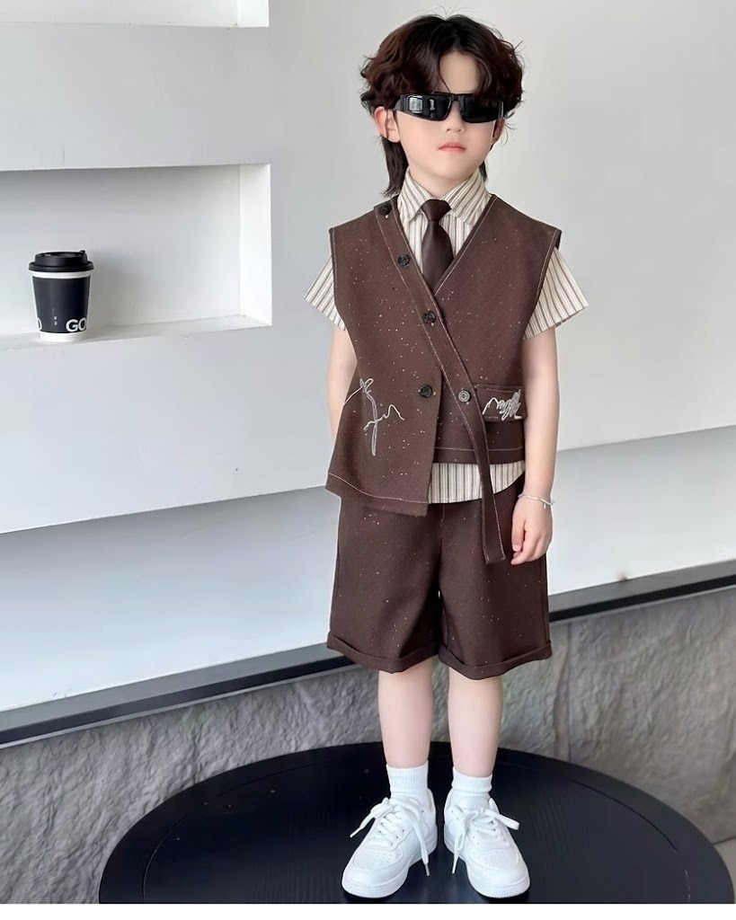3 PCS set Autumn Spring Boy Retro Stripes TShirt+Pants Shorts+Vest Kid Children baby Gentleman Handsome Streetwear Party Clothes