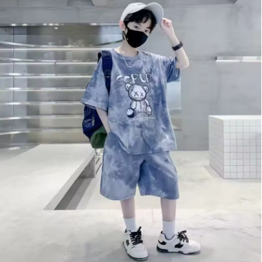 Boys Sports Suit Summer Cartoon Sets New Children's Short-Sleeved T-Shirt Shorts 2-Piece Kids Fashion Loose Clothes Outfit