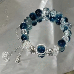Niche Design Star Chain Tassel Bracelet for Women Fantasy Blue Crystal Beads Elastic Rope Bracelet Best Friend Jewelry Gifts