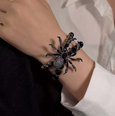 Gothic Black Spider Beads Bracelet for Women Men Unique Spider Web Charm Dark Personality Handmade Jewelry Gifts Accessories - Image 2