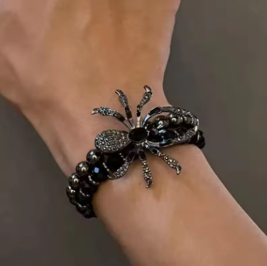 Gothic Black Spider Beads Bracelet for Women Men Unique Spider Web Charm Dark Personality Handmade Jewelry Gifts Accessories - Image 3