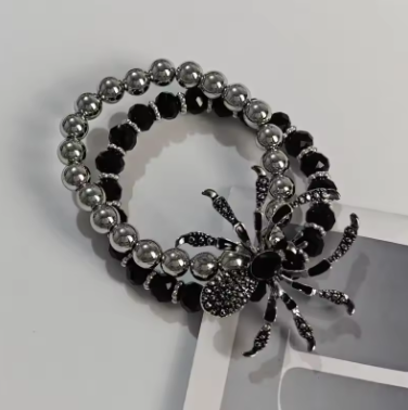 Gothic Black Spider Beads Bracelet for Women Men Unique Spider Web Charm Dark Personality Handmade Jewelry Gifts Accessories - Image 4