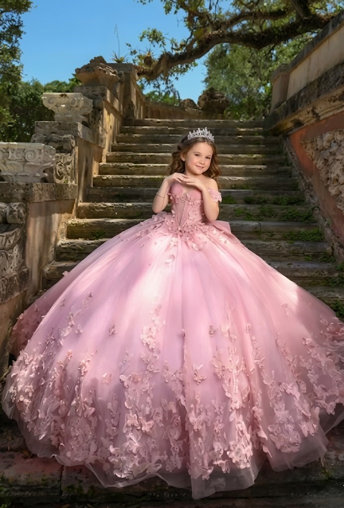 Quality 3D Butterfly Flower Girl Dress with Pleats Lace Applique Little Girls Wedding Ball Gown with Bow Pearly Girls Dresses - Image 3
