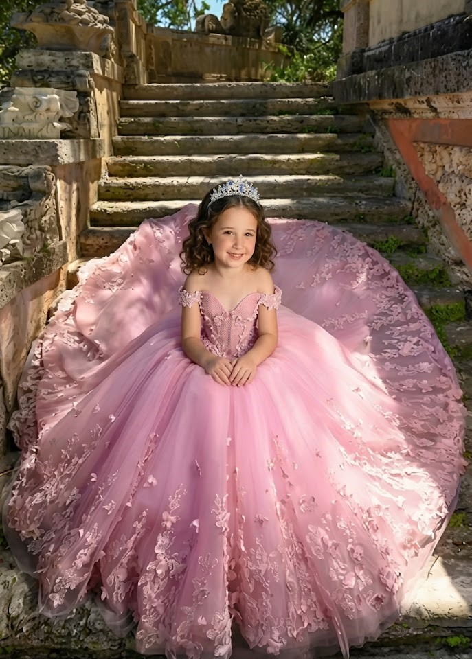 Quality 3D Butterfly Flower Girl Dress with Pleats Lace Applique Little Girls Wedding Ball Gown with Bow Pearly Girls Dresses - Image 4
