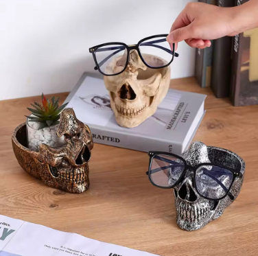 Creative Skull Glasses Holder Anti-slip Funny Skull Resin Sculpture Keychain Storage Universal Glasses Display Stand Living Room - Image 3