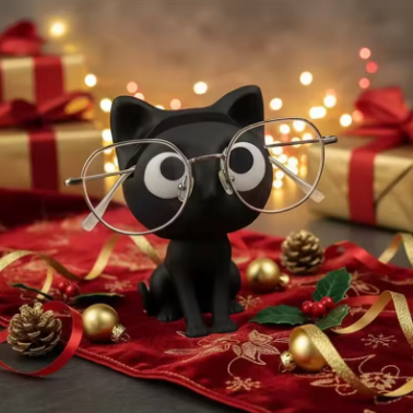 Cute Black Cat Eyeglass Holder Resin Cat Glasses Stand Kawaii Desk Decor for Sunglasses Eyewear Perfect Gift for Cat Lovers