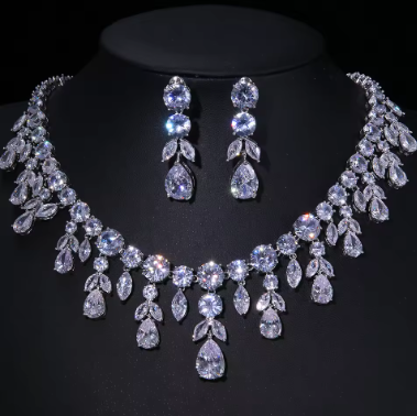 Emmaya Zircons Bling Square Drop Dark Blue Cubic Zircon Necklace and Earrings Women Party Jewelry Set for Wedding Brides - Image 2