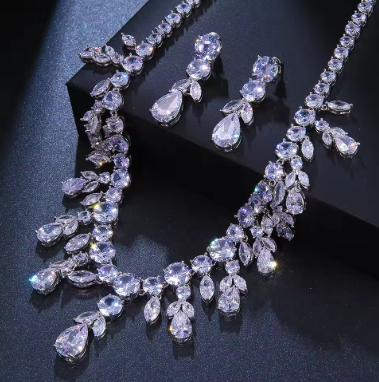 Emmaya Zircons Bling Square Drop Dark Blue Cubic Zircon Necklace and Earrings Women Party Jewelry Set for Wedding Brides - Image 3