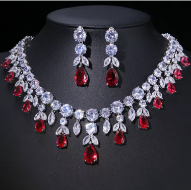 Emmaya Zircons Bling Square Drop Dark Blue Cubic Zircon Necklace and Earrings Women Party Jewelry Set for Wedding Brides - Image 4