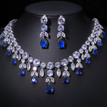 Emmaya Zircons Bling Square Drop Dark Blue Cubic Zircon Necklace and Earrings Women Party Jewelry Set for Wedding Brides - Image 5