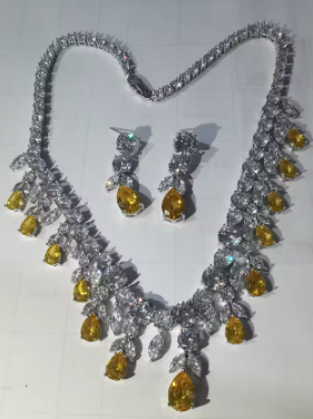 Emmaya Zircons Bling Square Drop Dark Blue Cubic Zircon Necklace and Earrings Women Party Jewelry Set for Wedding Brides - Image 6