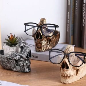 Creative Skull Glasses Holder Anti-slip Funny Skull Resin Sculpture Keychain Storage Universal Glasses Display Stand Living Room