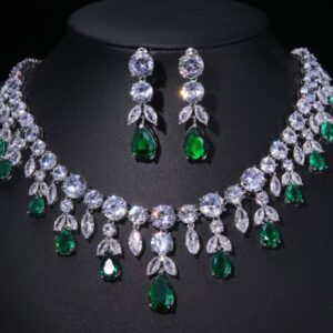 Emmaya Zircons Bling Square Drop Dark Blue Cubic Zircon Necklace and Earrings Women Party Jewelry Set for Wedding Brides