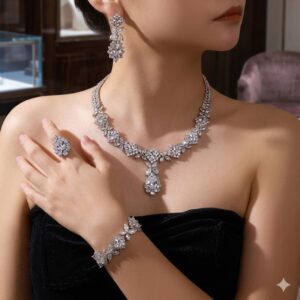 Top 4 Piece Set Dubai Cubic Zirconia Tassel Drop Big Bridal Necklace Bridal Party Luxury Jewelry Set
